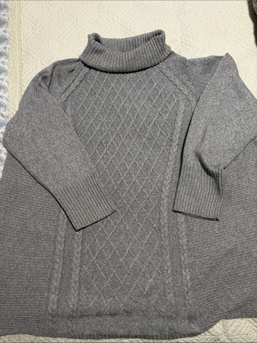 Penningtons Gray Diamond Cable Knit Turtleneck Sweater